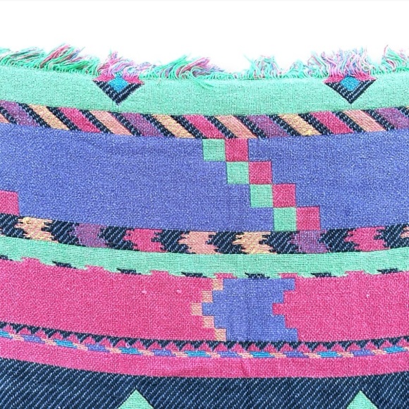 Vintage 80s/90s Kilim Pastel Aztec Blanket Full Throw Fringed Border Boho - Picture 4 of 7